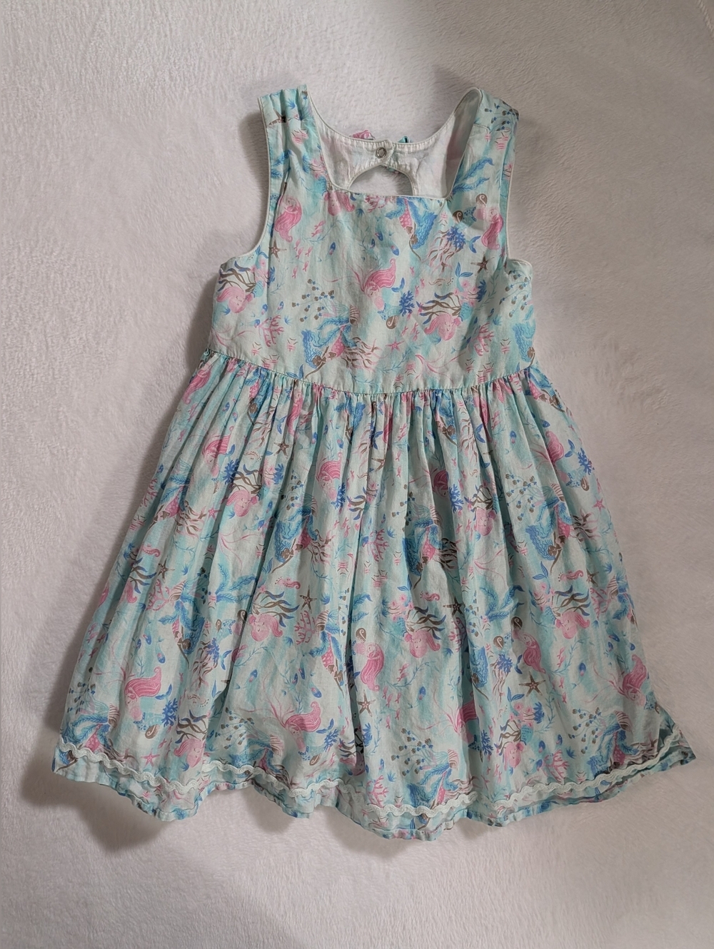 Isaac Mizrahi Girls' Summer Dress Beautiful Blue Color & Mermaid Print, Size 7